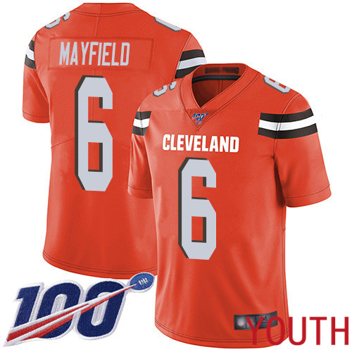 Cleveland Browns Baker Mayfield Youth Orange Limited Jersey 6 NFL Football Alternate 100th Season Vapor Untouchable
